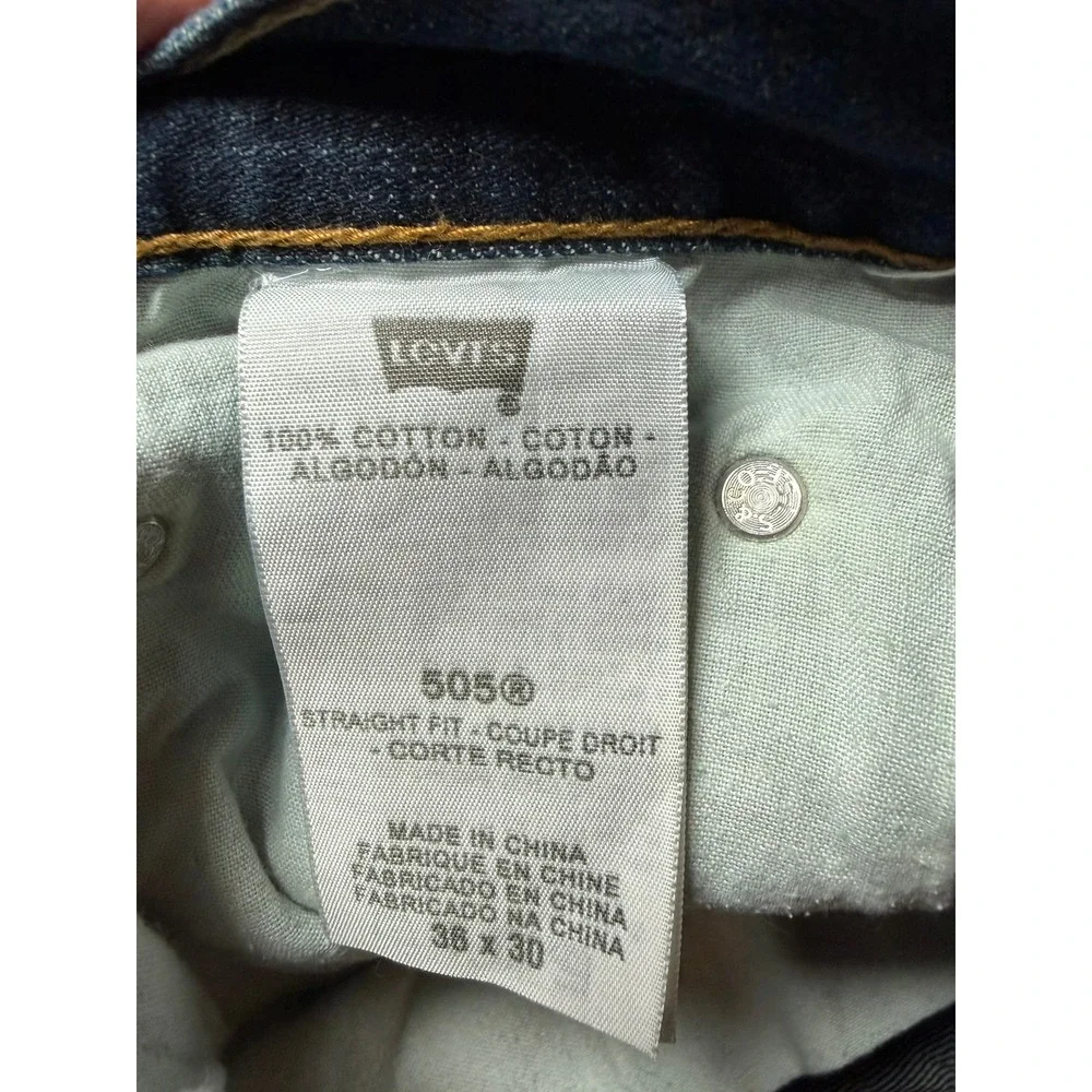 Levis 505 Mens Straight Fit Jeans Blue Denim 36x30 Medium Wash Cotton